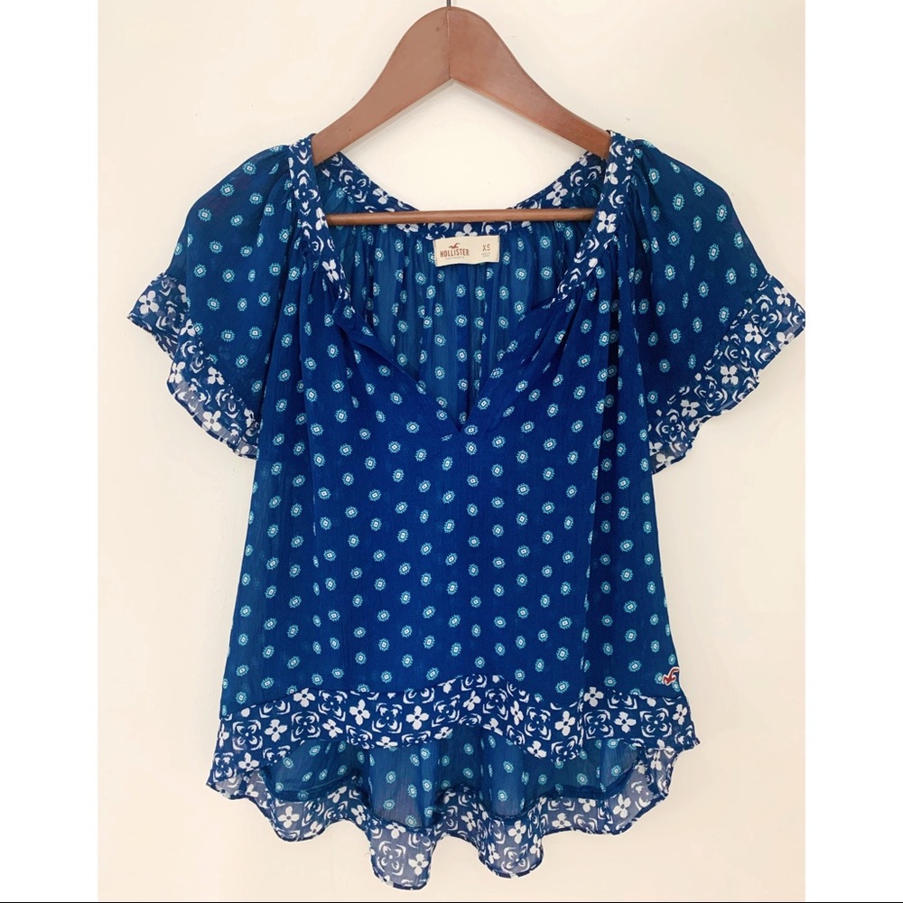 Hollister Blue Chiffon Blouse Shirt Top XS - Picture 4 of 7